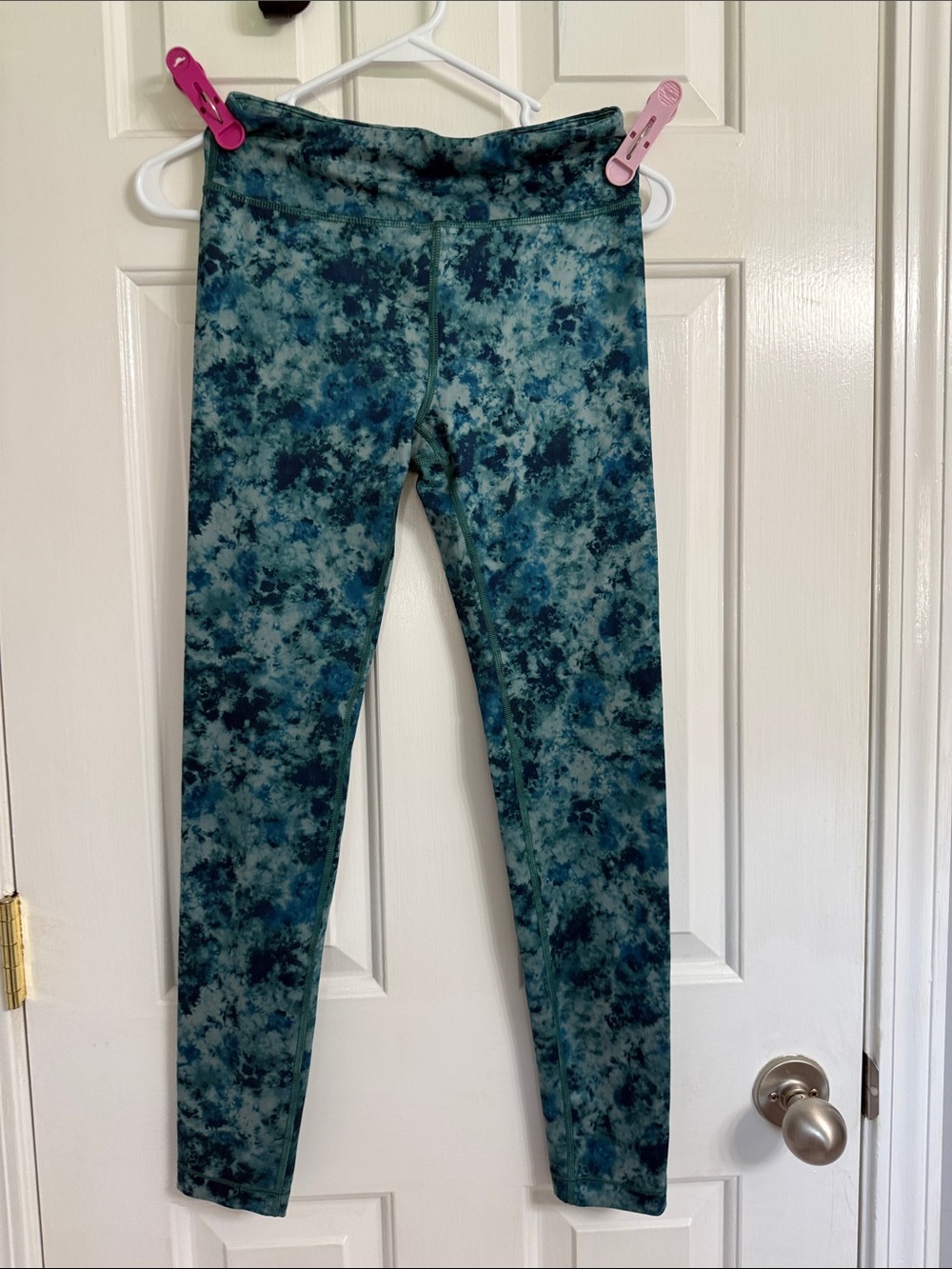 Athleta Girls Teal & Navy Tie-Dye Leggings
